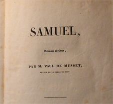 paul de musset, Samuel, roman, renduel, 1833, originale, litterature